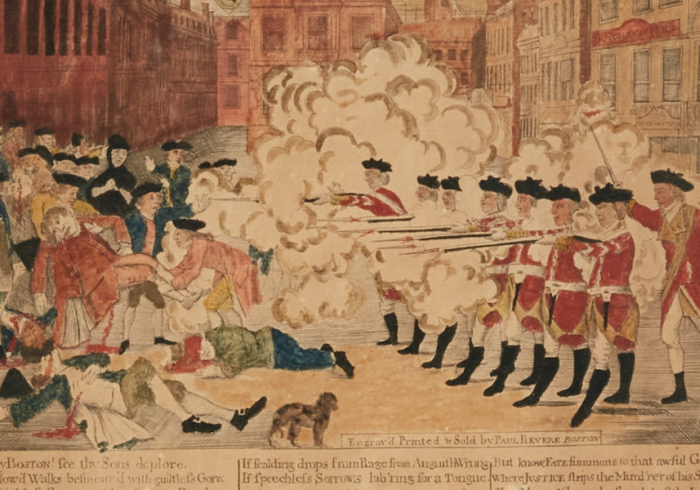 engraving by Paul Revere depicting the Boston Massacre