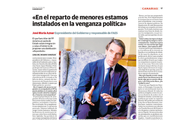 Entrevista en ‘Canarias 7’ | «En el reparto de menores estamos instalados en la venganza política»