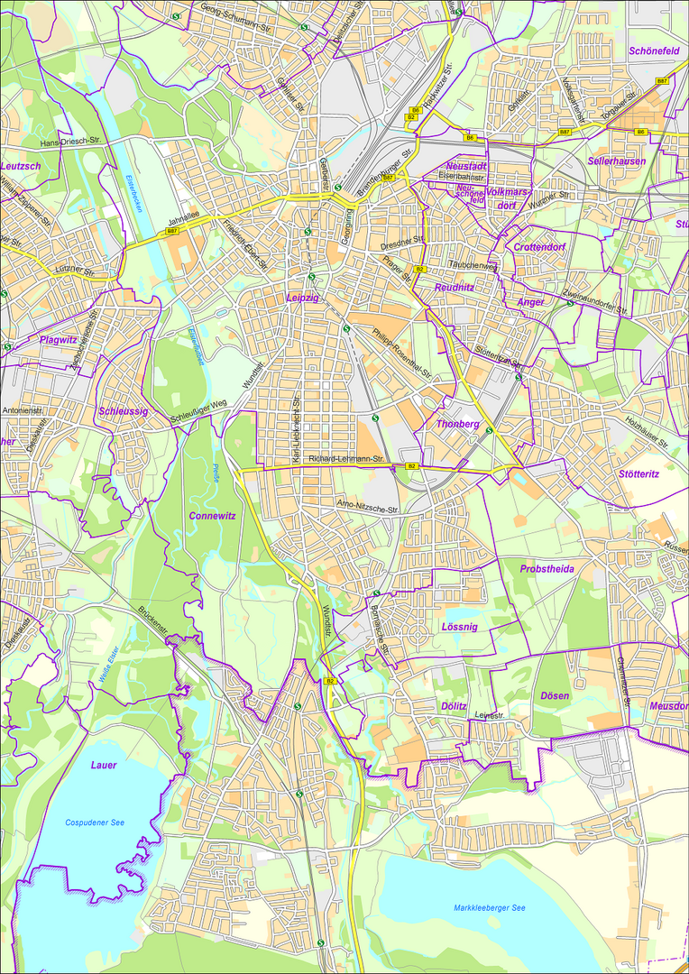 Stadtplan der Stadt Leipzig mit Gemarkungen 1:40000 Stadtplan der Stadt Leipzig mit Gemarkungen