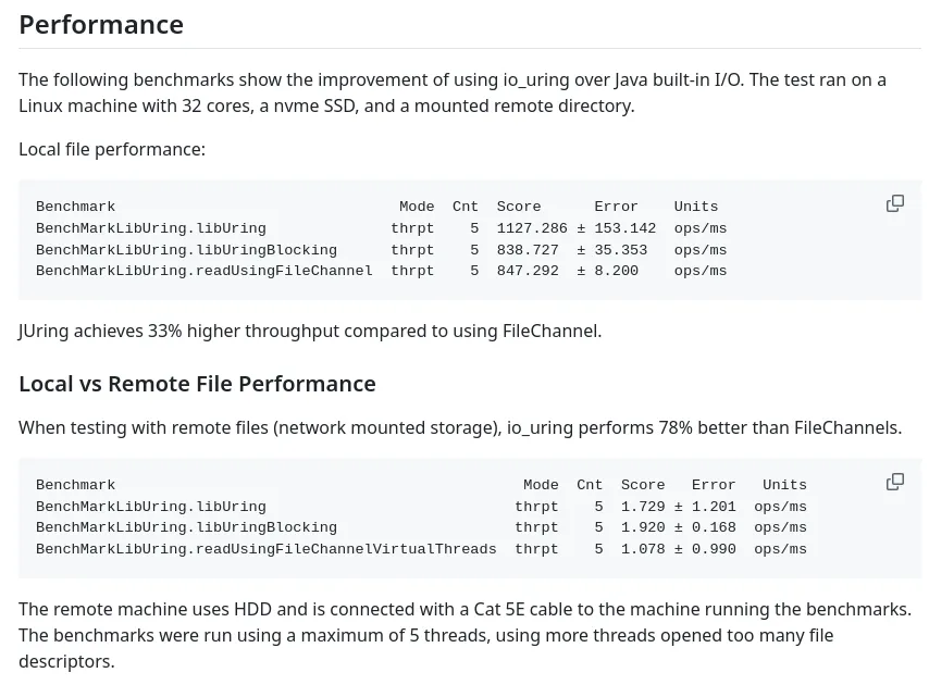 JUring benchmarks