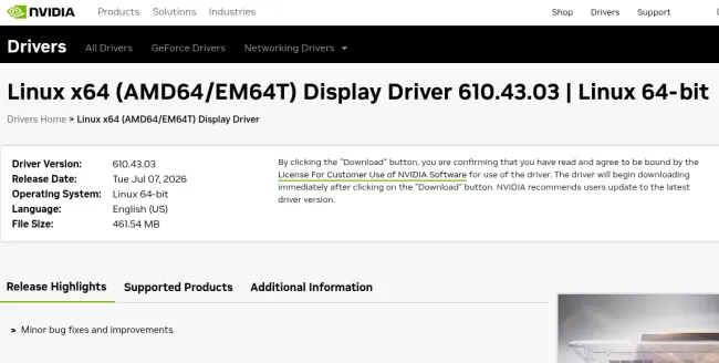 NVIDIA 610.43.03 Linux driver listing