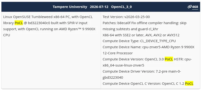 PoCL 7.2 OpenCL 3.0 on AMD Zen 5
