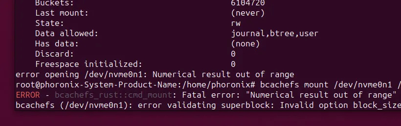 Bcachefs numerical result out of range error
