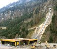 Stoosbahn Standseilbahn Stoos Talstation Sicht auf die Steilstrecke Stoosbahn Standseilbahn Stoos Talstation Sicht auf die Steilstrecke