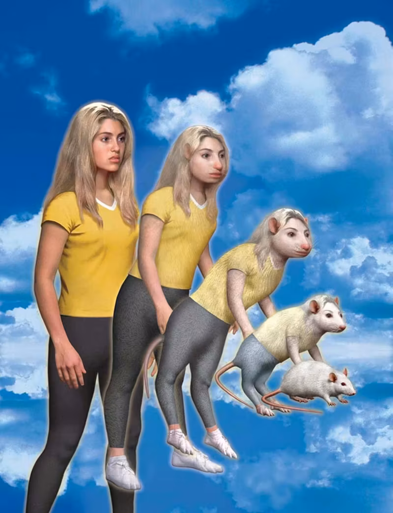 Image may contain: adult, person, blonde, hair, animal, mammal, rat, and rodent