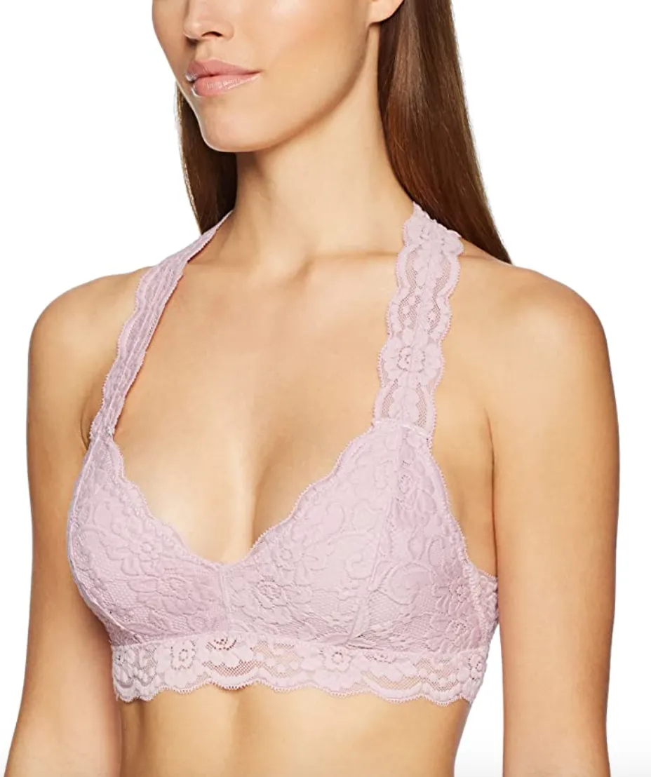 Mae Women's Racerback Lace Plunge Bralette (Dawn Pink)